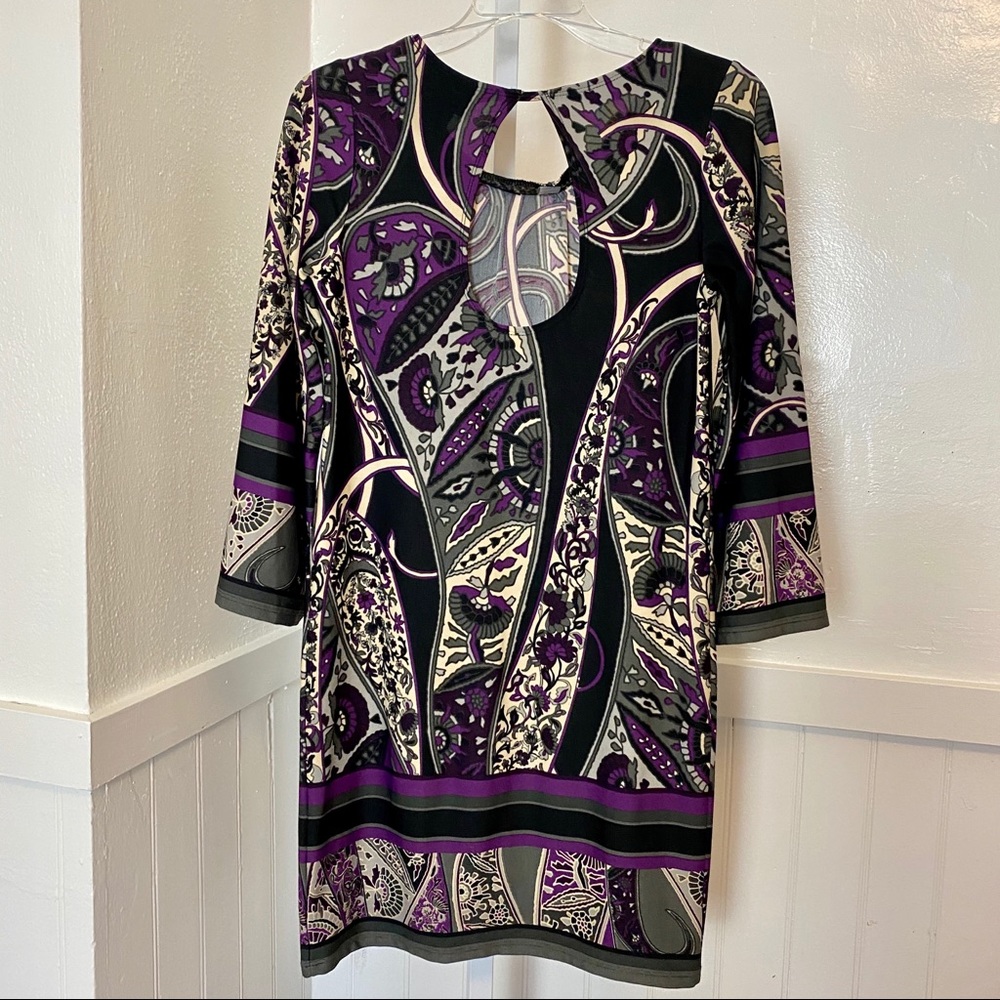 Alyn Paige Purple Modern Print Shift Midi Dress| S - Picture 3 of 6